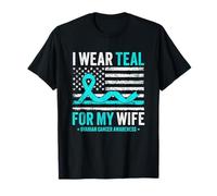I Wear Teal for My Wife Ovarian Cancer Awareness USA Flag T-Shirt