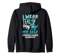 I Wear Teal For Myself Cervical Cancer Awareness Dinosaur Zip Hoodie