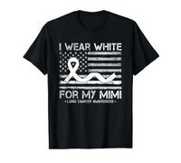 I Wear White for My Mimi Lung Cancer Awareness US Flag Value Graphic T-Shirt, Men, Black, XL