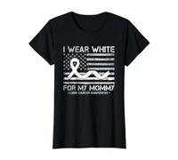 I Wear White for My Mommy Lung Cancer Awareness US Flag Value Graphic T-Shirt, Women, Black, S