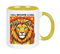 I Will Become A King - Lion Mug,Colorful Neon Art Ceramic Coffee Cup,Novelty Mug for Gifts and Kitchen Decor, Dishwasher Safe Mugs for Coffee or Tea (Yellow)