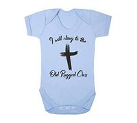 I Will Cling to The Old Rugged Cross Religious Faith Quote [FHSVG] Baby Grow Vest, 0-3 Months, Pastel Blue