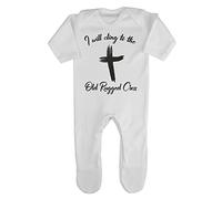 I Will Cling to The Old Rugged Cross Religious Faith Quote [FHSVG] Baby Romper Jumpsuit with feet, 3-6 Months, White