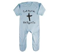 I Will Cling to The Old Rugged Cross Religious Faith Quote [FHSVG] Baby Romper Jumpsuit with feet, 6-12 Months, Pastel Blue
