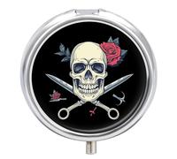 I Will Cut You Skull Barber Pill Box 3 Compartment Small Portable Medicine Case Pill Organizer for Pocket Purse