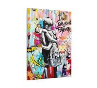 I Will Love You Forever Banksy Canvas Wall Art, Inspired Pop Artwork Street Graffiti 18x24inch 45x60cm (Vertical) / 1.25inch 3.175cm