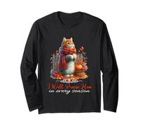 I Will Praise Him in Every Season Fall Christian Kitty Cat Long Sleeve T-Shirt