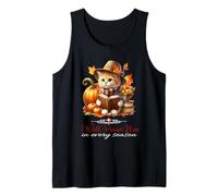 I Will Praise Him in Every Season Fall Christian Kitty Cat Tank Top