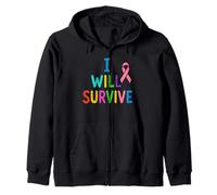 I Will Survive Multicolor Pink Awareness Ribbon Zip Hoodie