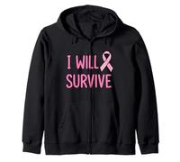 I Will Survive Pink Awareness Ribbon Zip Hoodie