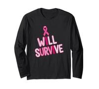 I Will Survive Slanted Pink Awareness Ribbon Long Sleeve T-Shirt