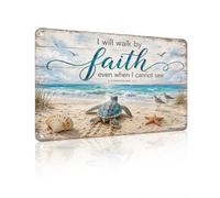 I Will Walk by Faith Sea Turtle Metal Sign Christian Wall Decor for Bedroom, Living Room, Prayer Room, Beach House, Faith Home Decor, 12x8 Inches (26147)