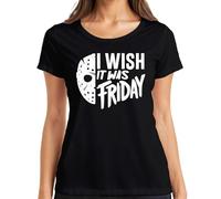 I Wish It Was Friday Horror Mask Friday 13 Scary Halloween Women's T-Shirt, black, XXL
