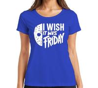I Wish It Was Friday Horror Mask Friday 13 Scary Halloween Women's T-Shirt, blue, XL