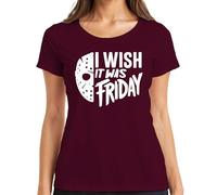 I Wish It Was Friday Horror Mask Friday 13 Scary Halloween Women's T-Shirt, burgundy, XXL
