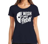 I Wish It Was Friday Horror Mask Friday 13 Scary Halloween Women's T-Shirt, navy, XXL