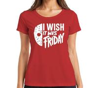 I Wish It Was Friday Horror Mask Friday 13 Scary Halloween Women's T-Shirt, red, S