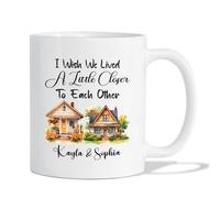 I Wish We Lived A Little Closer Cups, Customized BFF Coffee Mug, Personalized Name Buddy Ceramic Mug, Custom Side by Side or Miles Apart Cup, Personalized White Long Distance Friendship Mug 11oz 15oz