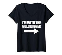 I With The Gold Digger Funny Matching Couples Gold Digger V-Neck T-Shirt