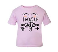 I Woke up Cute [BBY4] Short Sleeve Cotton Toddler t Shirt, 1-2 Years, Pastel Pink