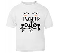 I Woke up Cute [BBY4] Short Sleeve Cotton Toddler t Shirt, 1-2 Years, White
