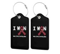 I Won Multiple Myeloma Awareness Support Burgundy Ribbon Survivor Leather Luggage Tag with Stainless Steel Ring and Privacy Cover for Suitcase Travel5
