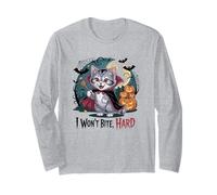 I Won't Bite Hard Funny Vampire Cat Halloween Long Sleeve T-Shirt