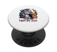 I Won't Bite Hard Funny Vampire Cat Halloween PopSockets Adhesive PopGrip