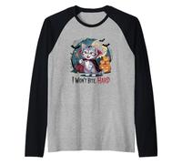 I Won't Bite Hard Funny Vampire Cat Halloween Raglan Baseball Tee