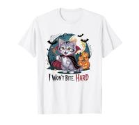 I Won't Bite Hard Funny Vampire Cat Halloween T-Shirt