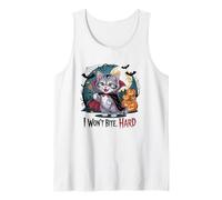 I Won't Bite Hard Funny Vampire Cat Halloween Tank Top