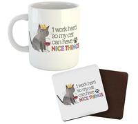 I Work Hard So My Cat Can Have Nice Things | Funny Gift Idea Cup Tea Coffee | 11oz White Mug Set