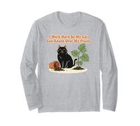 I Work Hard So My Cat Can Knock Over Plants Funny Retro Long Sleeve T-Shirt