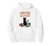 I Work Hard So My Cat Can Knock Over Plants Funny Retro Pullover Hoodie