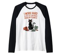 I Work Hard So My Cat Can Knock Over Plants Funny Retro Raglan Baseball Tee