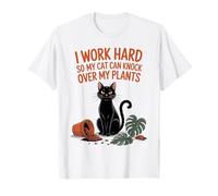 I Work Hard So My Cat Can Knock Over Plants Funny Retro T-Shirt