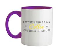I Work Hard So My Collie Can Live A Better Life - 11oz - Ceramic Two-Tone Mug for Coffee/Tea - Purple/White - One Size