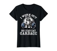 I Work Out So I Can Eat Garbage Raccoon Design Value Graphic T-Shirt, Women, Black, M