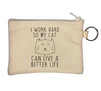 I Work So My Cat Can Live A Better Life Stars Sketch Art Key Chain Coin Purse Beige