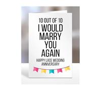 I Would Marry You Again Card, Gifts for Husband, Wife, Spouse, Couple, Partner, Happy Lace Wedding Anniversary, Men, Women, Funny, Joke, 10 Out of 10, A5-192_128