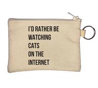 I Would Rather Be Watching Cats On The Internet Key Chain Coin Purse Beige