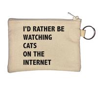 I Would Rather Be Watching Cats On The Internet Key Chain Coin Purse Beige