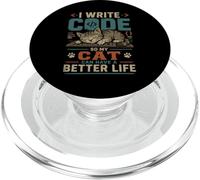 I write code so my cat can have a better life funny geek PopSockets PopGrip for MagSafe