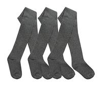 i2i Childrens 3 Pair Girls Tights Back to School Plain Coloured Cotton Rich New, Grey - 3 Pairs, 9-10 Years