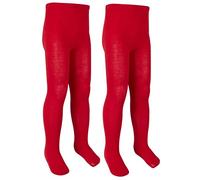 i2i Girls Cotton Rich Plain Knit Tights 2 Pack Red 3-4 Years