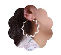Iaceble Bohemia Twist Pearl Hoop Earrings Gold Twist Circle Earrings Large Geometric Circle Pearl Earrings Vintage Circle Hoop Drop Earrings Statement Circle Earrings Jewelry for Women