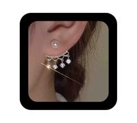 Iaceble Bohemian Crystal Pearl Ear Jacket Earrings Silver Rhinestone Drop Earrings Vintage Crystal Pearl Earrings Sparkly Cz Wedding Earrings Jewelry for Women(Gold)