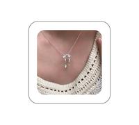 Iaceble Boho Bow Tie Pendant Necklace Silver Bow Choker Necklace Bow Ball Chain Necklace Ribbon Bowknot Necklace Choker Minimalist Silver Necklace Jewelry for Women(Bow A), Zinc, No Gemstone