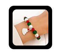 Iaceble Boho Christmas Tree Bracelet Red Green Bead Bracelet Elastic Bead Pearl Bracelet Enamel Christmas Tree Bracelets Glass Beaded Bracelets Jewelry for Women