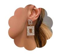 Iaceble Boho Crystal Square Dangle Earrings Gold Cz Square Stud Earrings Rhinestone Square Drop Earrings Crystal Statement Earrings Exaggerated Geometric Earrings Jewelry for Women, Zinc, No Gemstone